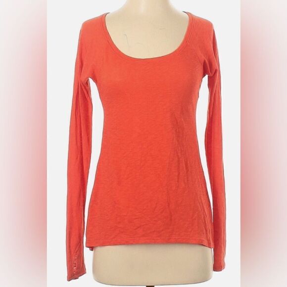 39 ATHLETA ORANGE SCOOP NECK LONG SLEEVE COTTON BLEND CLASSIC T SHIRT TOP - Picture 1 of 1